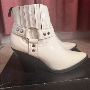 Women's White Ankle Boot with Decorative Harness